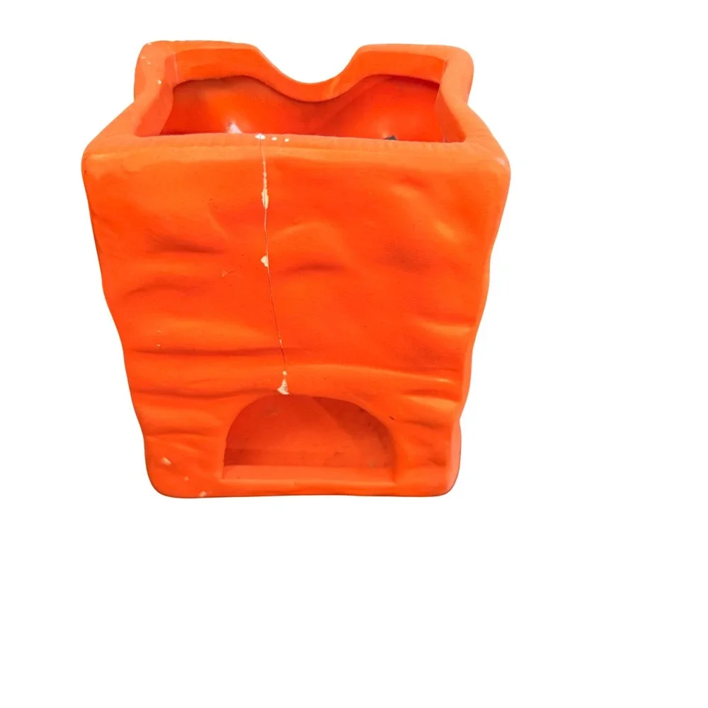 Vintage Orange Ceramic Square Jack O' Lantern Halloween Votive Candle Holder